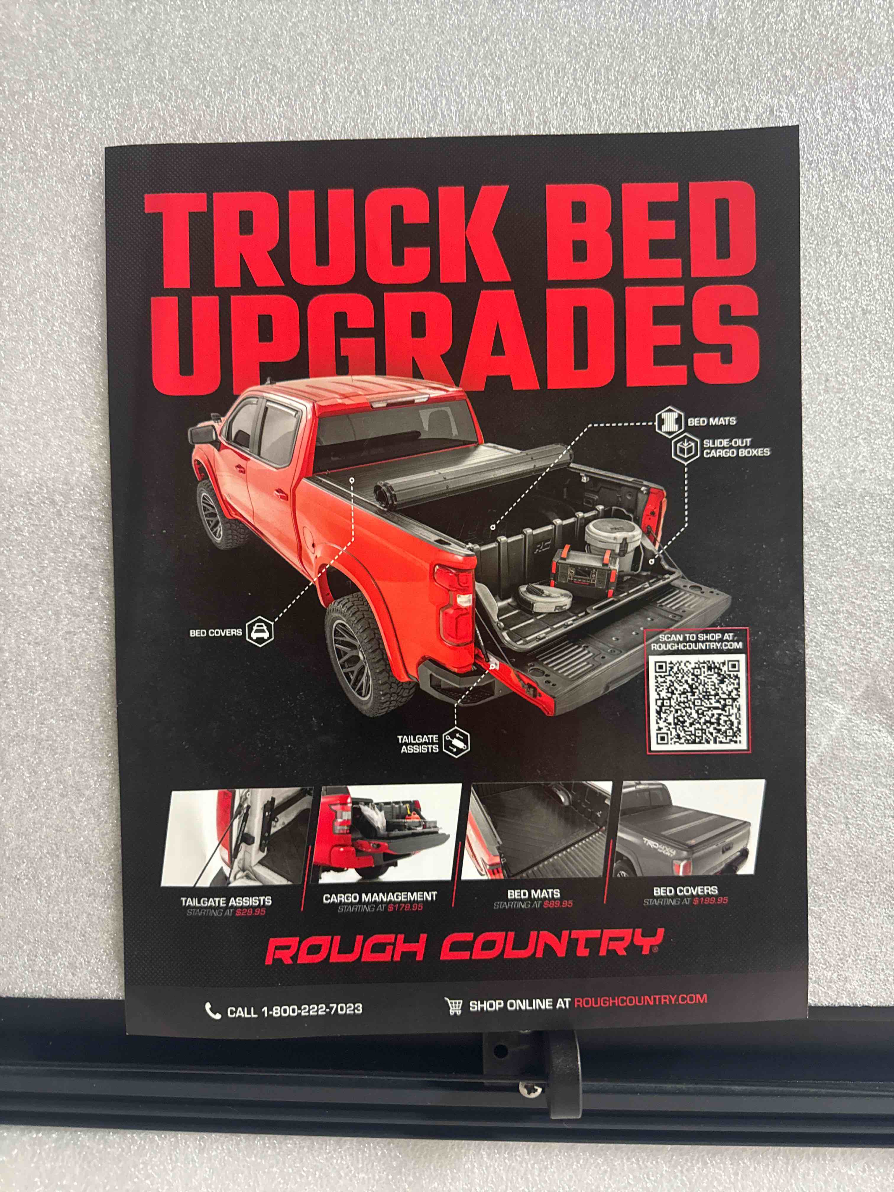 Condition photo showing New/Like New for Rough Country Hard Tri-Fold Flip Up Truck Bed Tonneau Cover for Chevy Silverado and GMC Sierra 1500/2500HD/3500HD (2014-2019) - Fits 5'9 Bed with Rail Caps