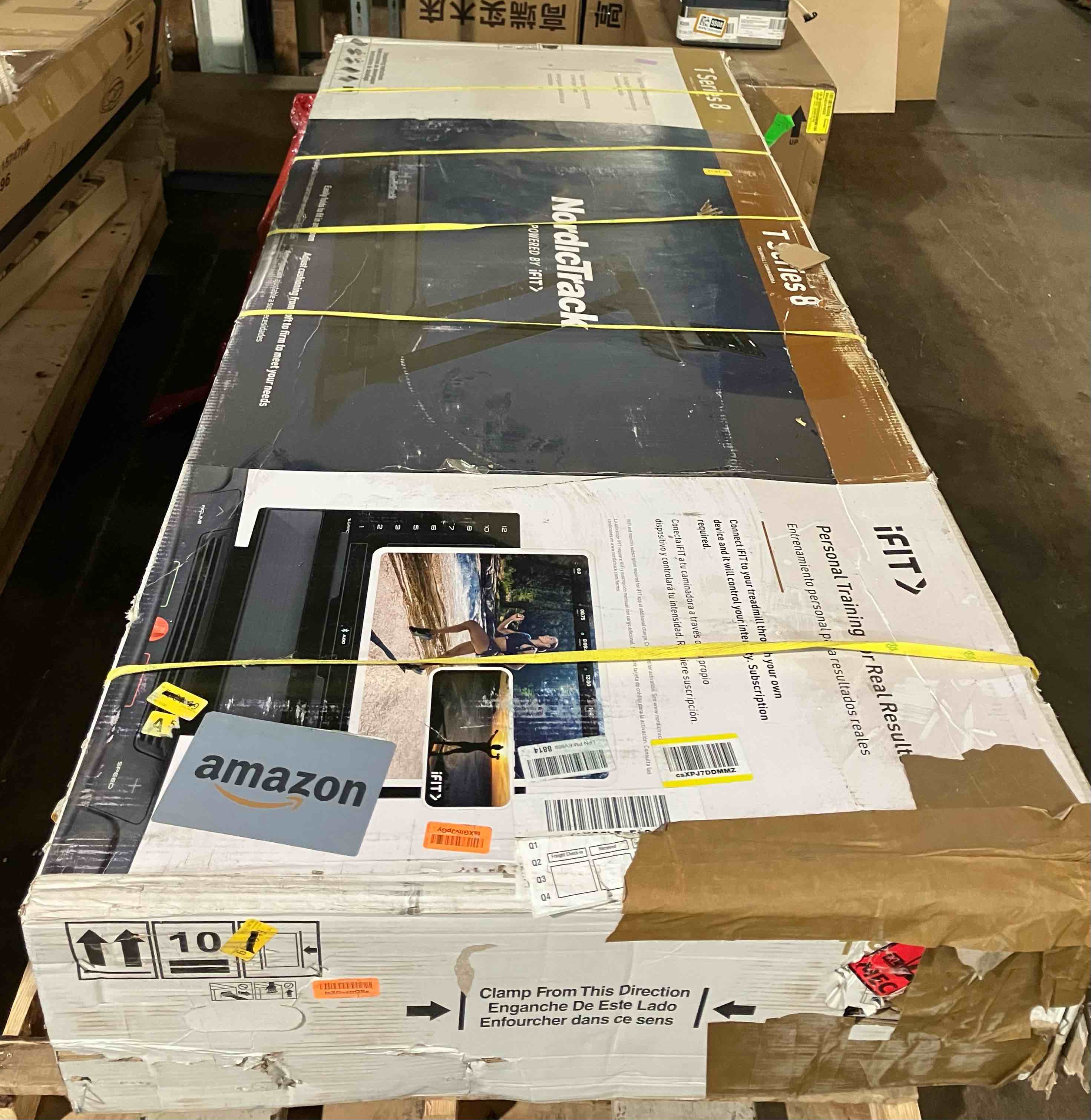 Condition photo showing New/Like New for NordicTrack T Series 8, with a 7” LCD screen, 0 to 12 mph speed, 0 to 12% incline, and SelectFlex Cushioning