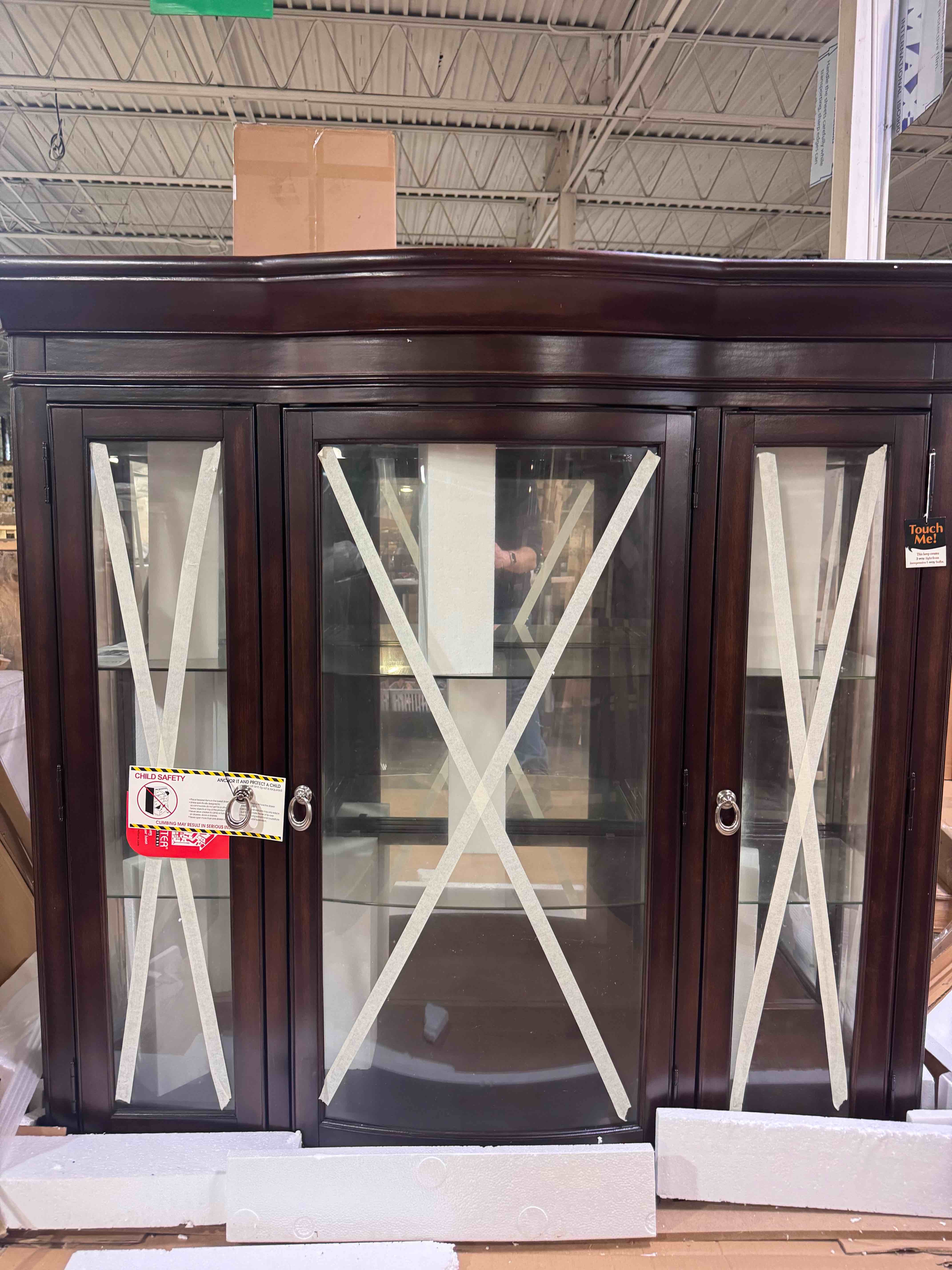 Condition photo showing New/Like New for coaster meredith glass hutch with built in lighting 57.25” x 18.25 , 52.25