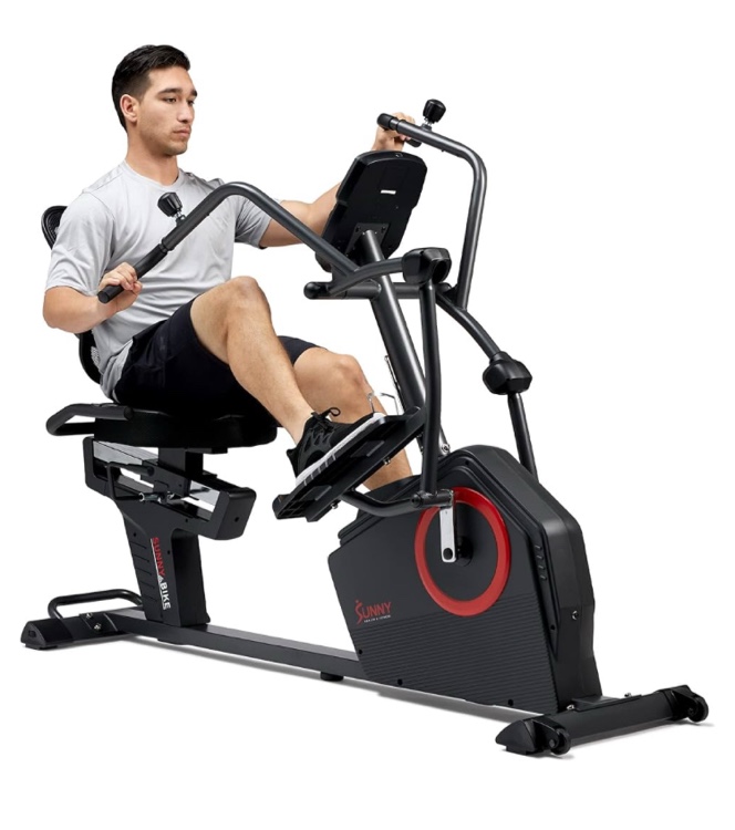Electromagnetic Recumbent Cross Trainer Exercise Elliptical Bike w/Arm Exercisers, Exclusive SunnyFit App Bluetooth Connectivity 71.7"D x 33.3"W x 50.8"H