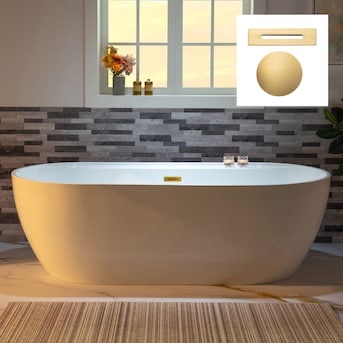 woodbridge b0059 35.38-in x 72-in white with brushed gold trim acrylic oval freestanding bathtub, as is because one side of bathtub shell is cracked (pictured) tub can be resealed