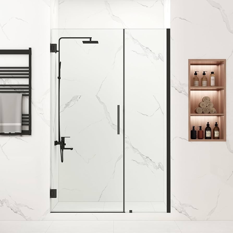 51-52" W x 76" H Frameless Pivot Shower Door, Pivot Swing Shower Door with Clear Tempered Glass 5/16"(8mm), Reversible, Matte Black Finish, Magnetic Closing