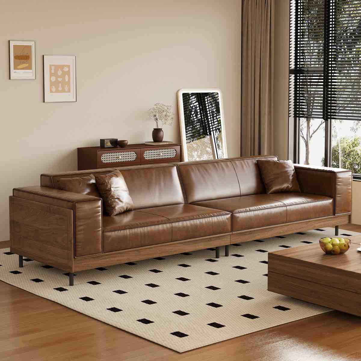 111.81" Luxury Oil-waxed Leather Sofa, High-end Vintage Sofa, Comes with Cushion and Pillow covers (Cushions and Pillows must be purchased separately), Legs not included 31.49'' H X 111.81'' W X 36.61'' D