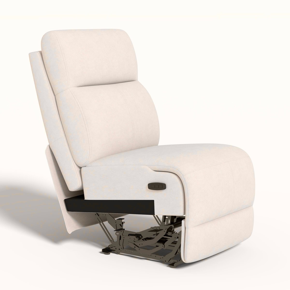 Armless Power Recliner in Almond Vegan Leather with 3 Settings. Features Line Tufted Cushions and Tan Sides (See Lot Photos for Exact Item)