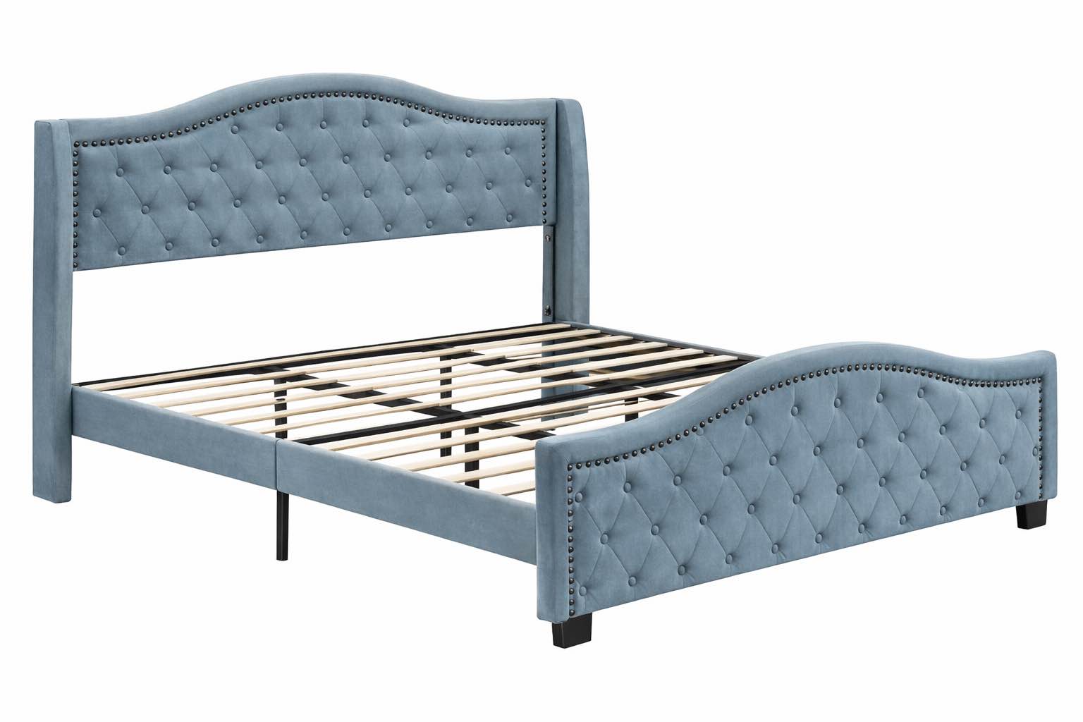 Blue Gray Queen Size Tufted Bed Frame - (Good Condition because item is missing some hardware/bolts. Item is also not the exact bedframe listed in the stock photo, but it is very close)