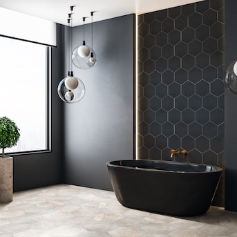 Product photo of honeycomb hexagon 9 in. x 11 in. glazed matte black porcelain wall and floor tile, 98.96 sq/ft total