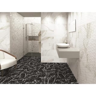 Condition photo showing New/Like New for black ice 12 in. x 12 in. polished marble floor and wall tile, 15 sq/ft total