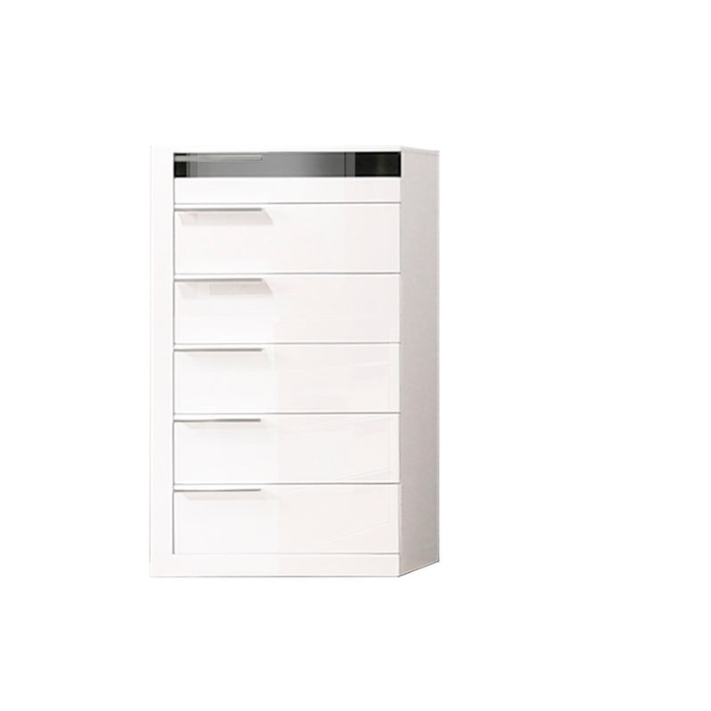 mariano furniture bahamas white 6 drawer chest in white/black with left sided chrome handles. 26"l x 18"d x 44"h 