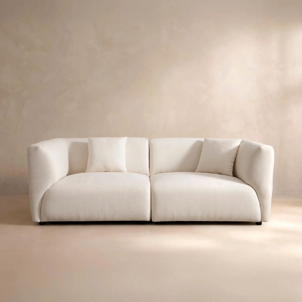 Celia OffWhite Linen Chenille Modern 2 Seat Loveseat, Minor tear on side, legs need replaced can be purchased through Amazon and other retailers. 60” W x 35” D x 25” H