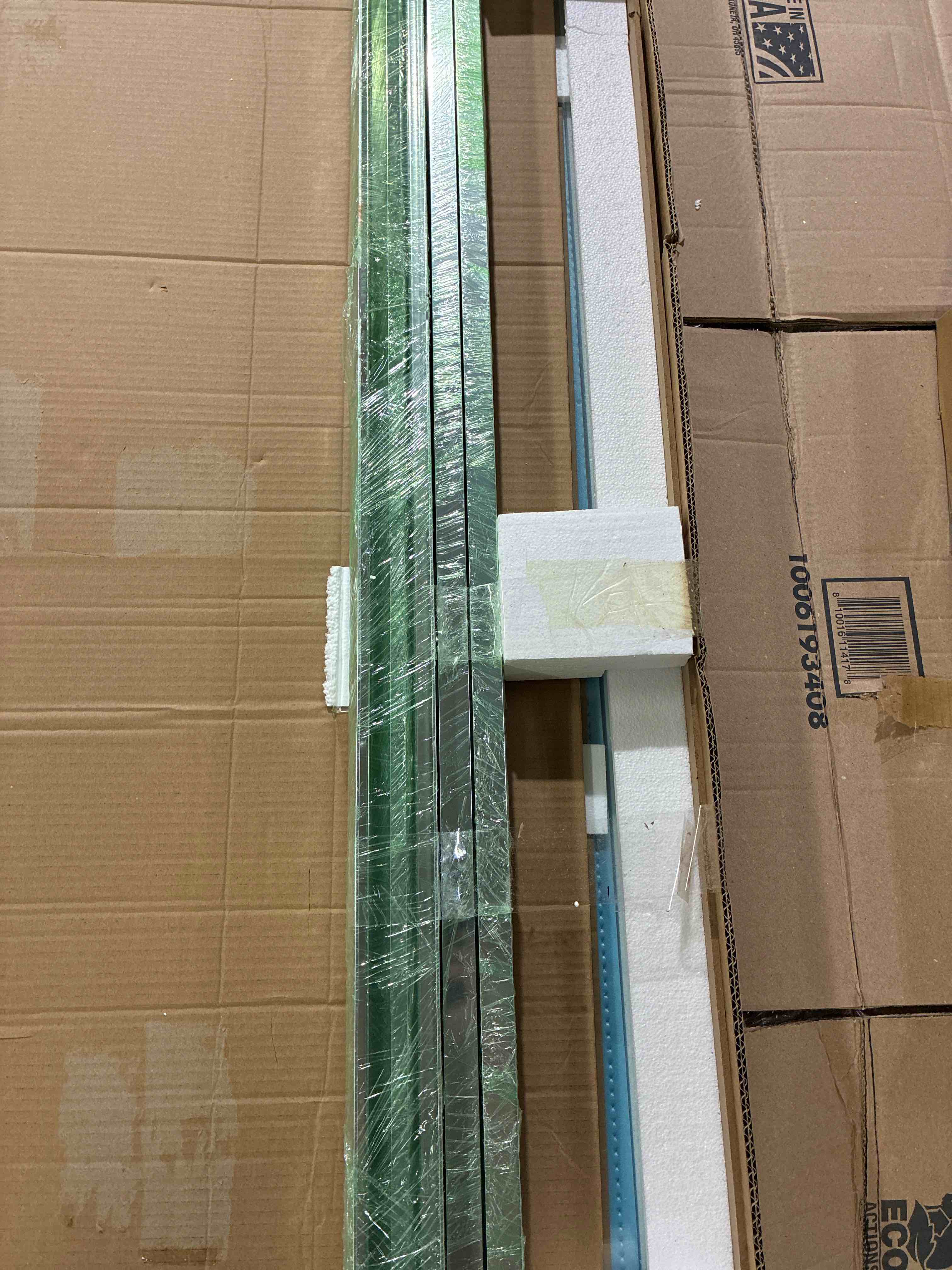 Condition photo showing New/Like New for 60 in. w x 72 in. h double sliding semi-frameless bypass bathroom shower door with 1/4 in. tempered glass in chrome