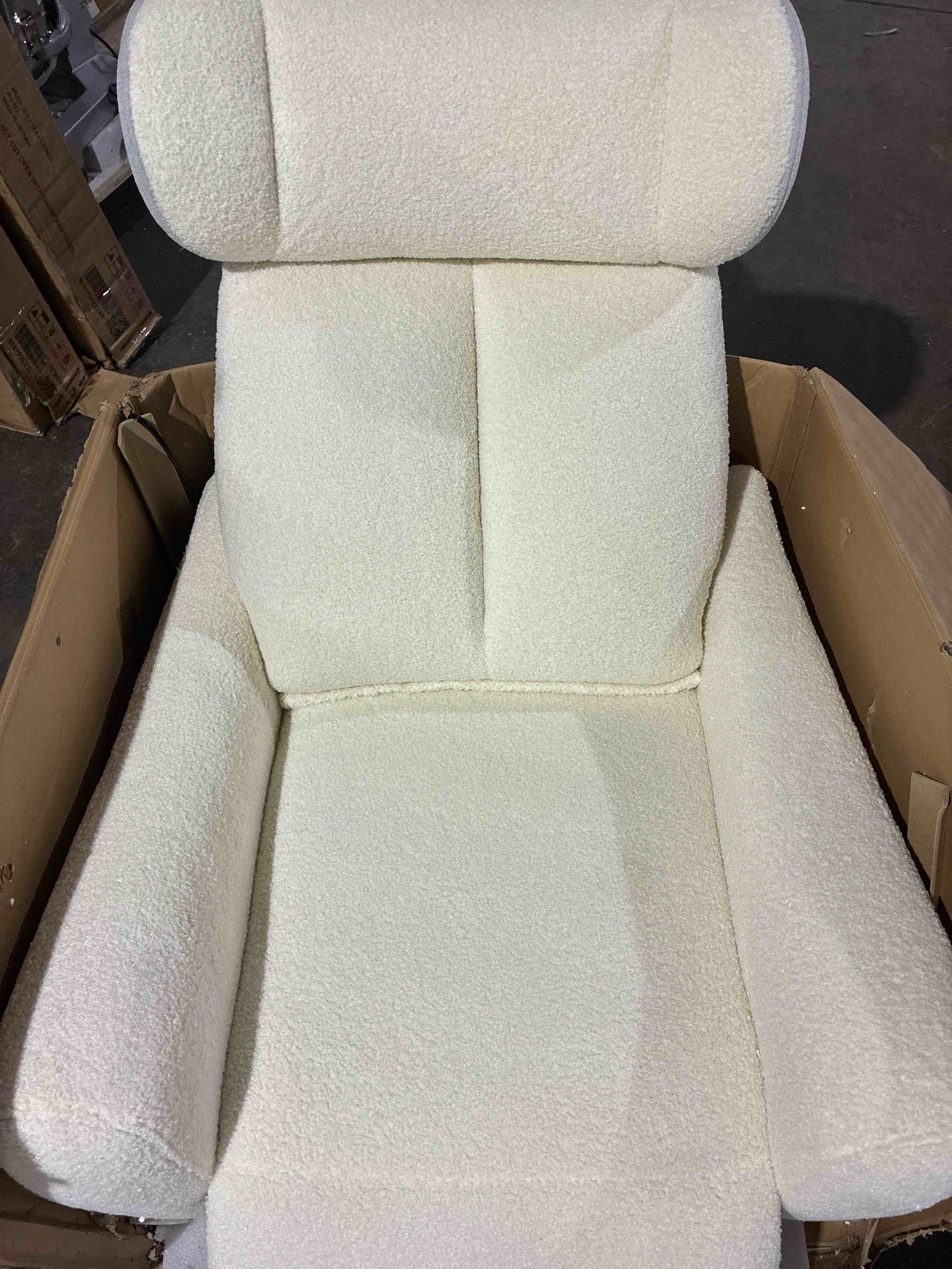Condition photo showing New/Like New for swansing soft white sherpa swivel power zero gravity recliner chair with black metal frame. 32.9"*37.8"*40.5"