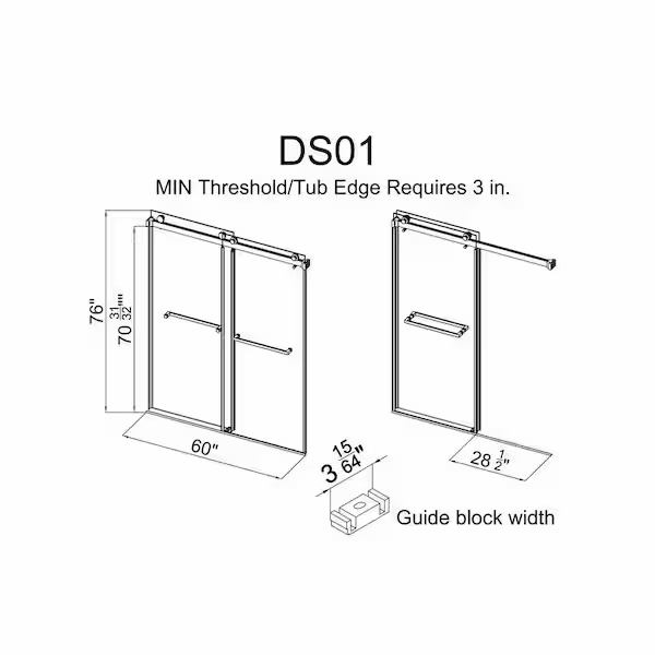 Condition photo showing New/Like New for 56-61 in. w x 76 in. h double sliding frameless smooth sliding shower door in brushed nickel with 3/8 in. frosted glass, 304 stainless steel hardware accessories, guide rail material is stainless steel and alumnium alloy, shower base not included, search for ''mcocod ds01'' on youtube and find the video posted by mcocod shower door for installation guide