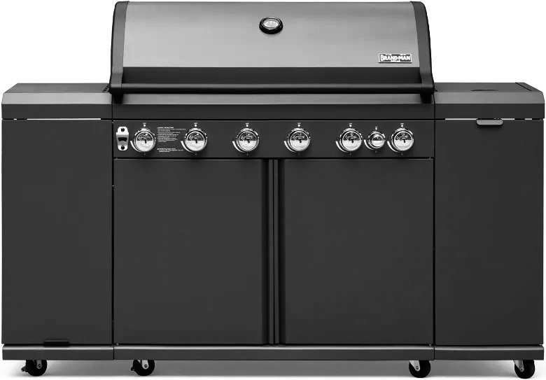 Brand-Man Grills Rustler2 Gray 6 -Burner Liquid Propane and Natural Gas Grill- Grill only, some dents to several pieces, Stand parts and hardware can be purchased for under $300. Inches) 19 Assembled Height (Inches) 46 Assembled Weight (lbs.) 170 Assembled Width (Inches) 66