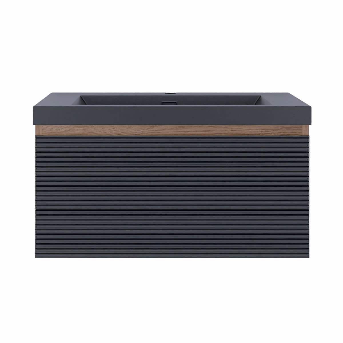 Single Sink Wall Mounted Bath Vanity In Mature Oak With Matte Black Basin, U-Shaped Drawer, Hidden Handle, Overall Dimensions 16.14'' H X 29.53'' W X 19.69'' D,