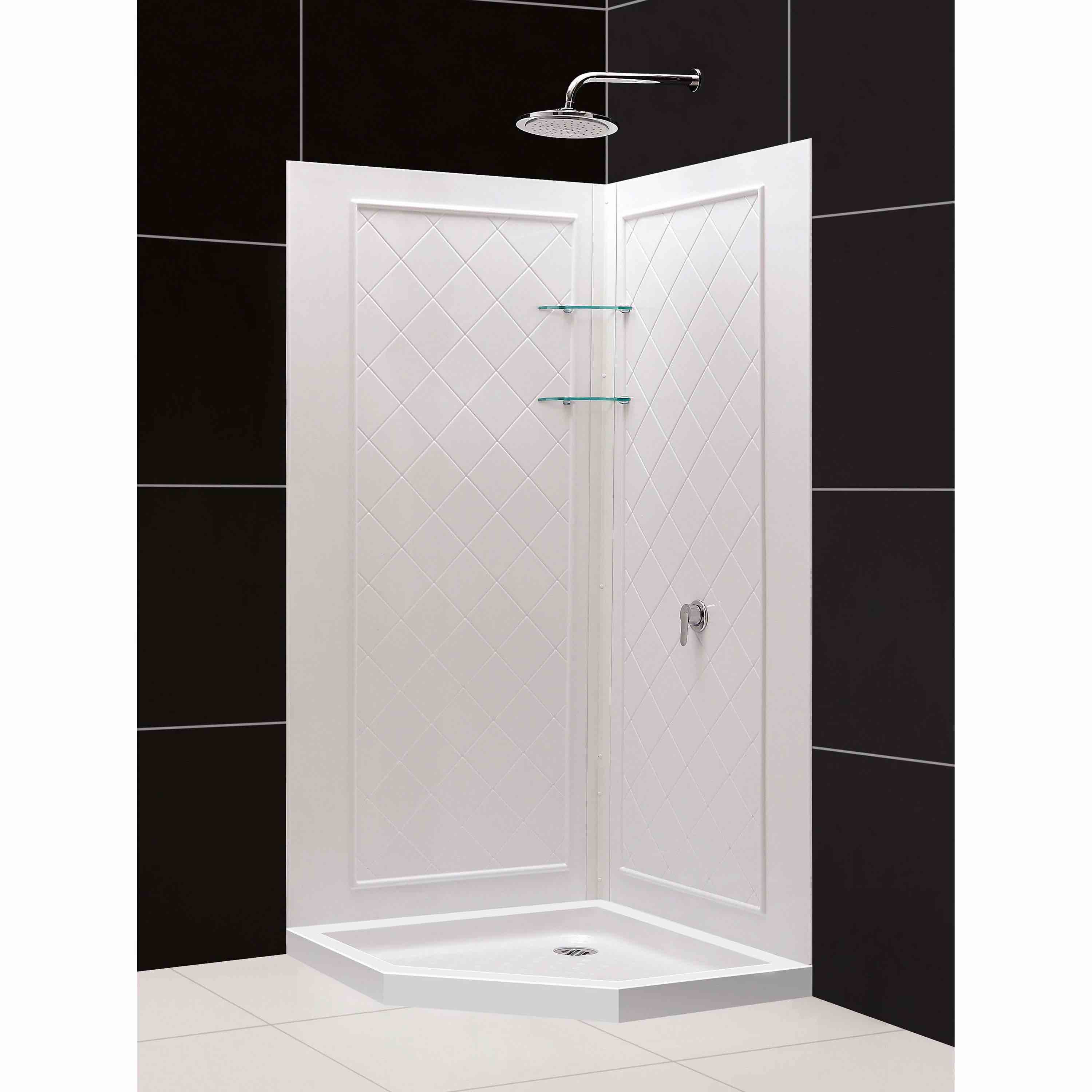 DreamLine White Diamond Grove Shower Wall Kit. Trim-to-Size 30"-40"W x 74"H Includes 2 Walls & Glass Shelves. Shower base sold separately can be purchased through Dreamline for under $300