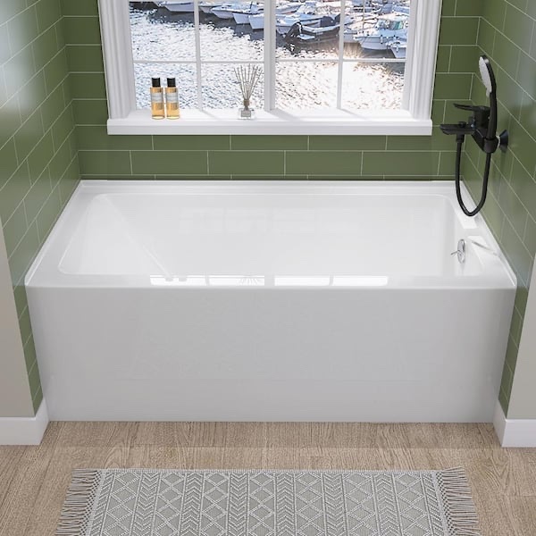 60 in. x 32 in. Alcove Soaking Bathtub with Right Drain and Apron Front Skirt in White