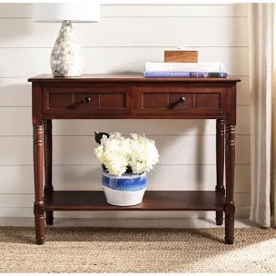 Acme cherry color console table with bottom shelf 