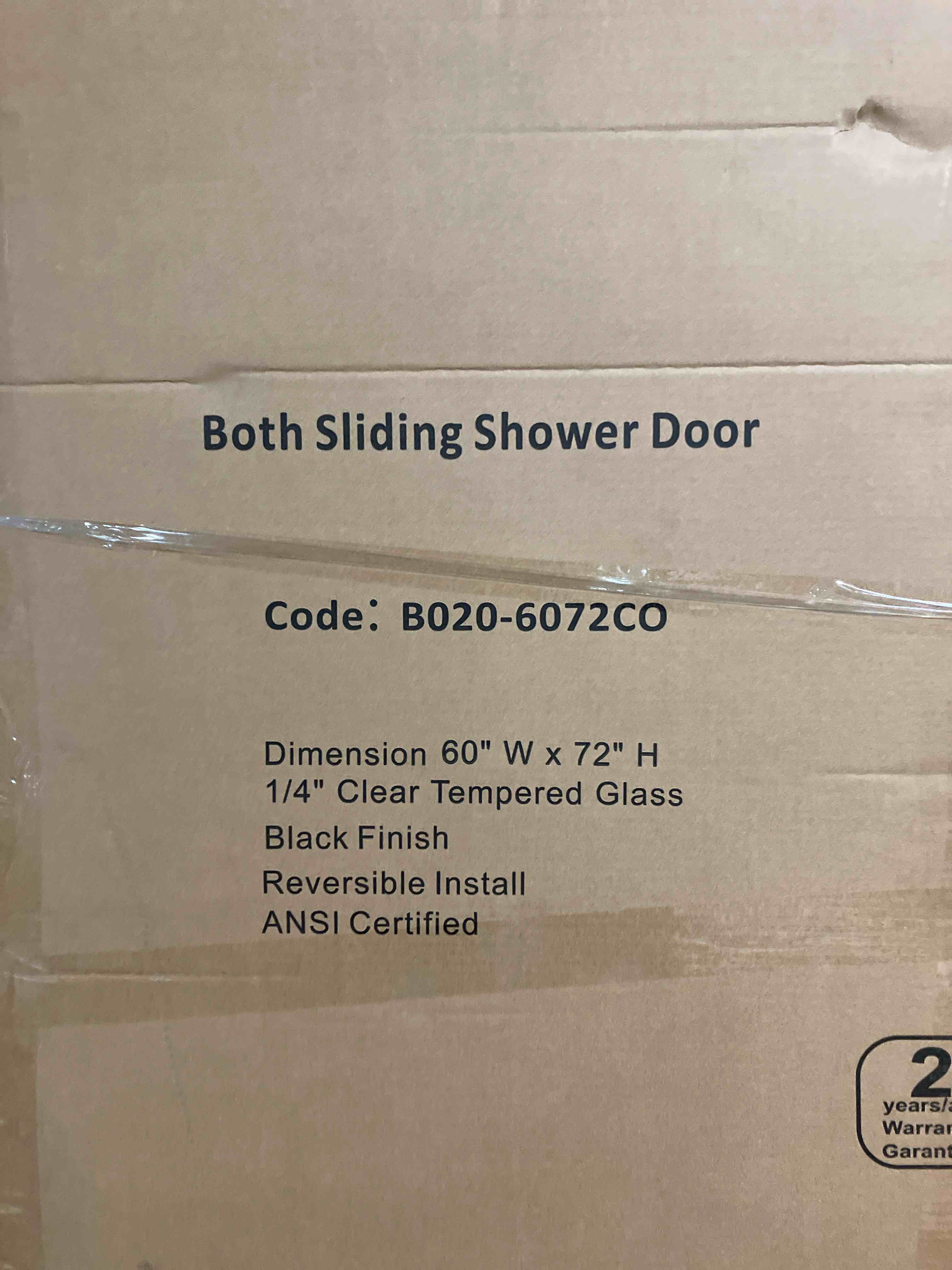 Condition photo showing New/Like New for SUNNY SHOWER 58.5-60 in.W x 72 in.H Glass Shower Door, Semi Frameless Double Sliding Shower Door, 1/4" Clear Glass, Black Finish