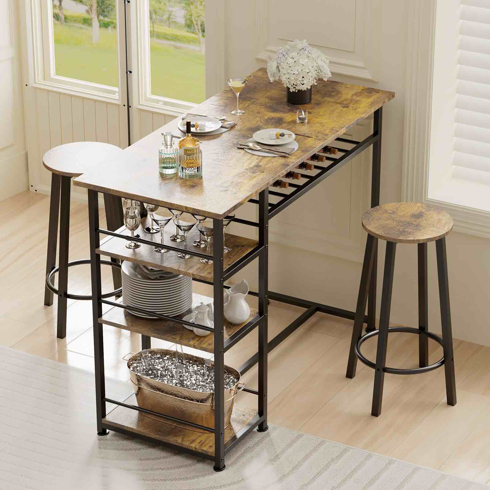 • COMHOMA BAR TABLE AND BAR CHAIRS (as is due to condition of box) 