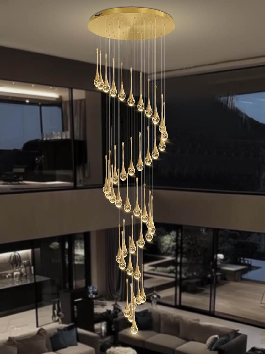 Gold Chandelier ykolupty H197 Foyer Chandeliers for high Ceiling Luxury Hanging Lights High Ceiling Pendant Lighting for Living Room Staircase Dimmable 2700K-6000K