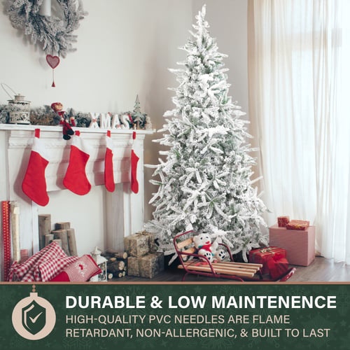 Fraser Hill Farm 10-Ft LED Smart Lights Flocked Mountain Pine Artificial Christmas Tree, 10’ x 5.5’ x 5.5’