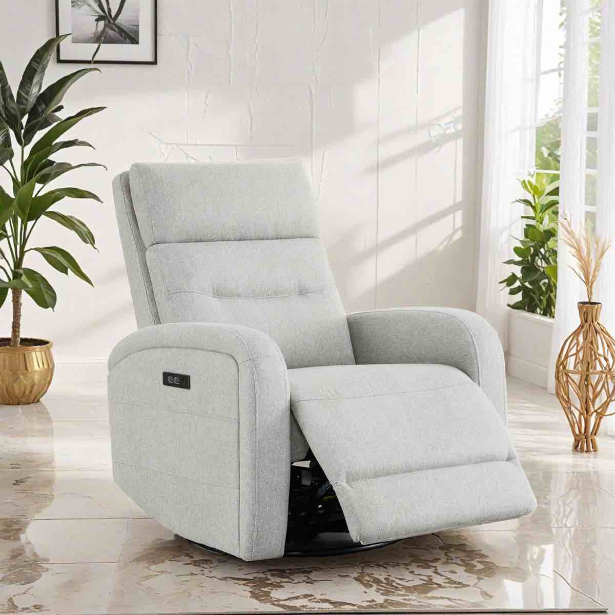 Dove Grey, Nylie 33.3" Wide Glider Swivel Rocker Recliner, needs deep cleaning, wiring cut still functions as rocker recliner, 39.6'' H X 33.3'' W X 39'' D