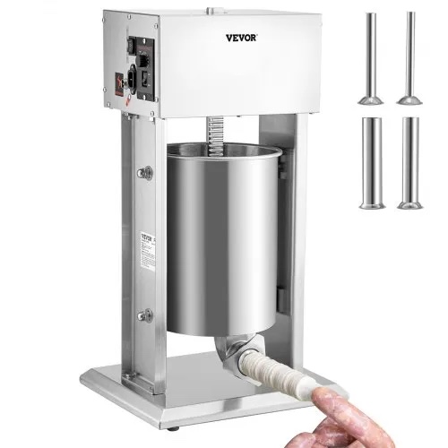 VEVOR Electric Stuffer, 10L Large Capacity, 200W Vertical Sausage Stuffer with Speed Stepless, 304 Stainless Steel Sausage Machine with 4 Stuffing Tubes, Foot Pedal for Household or Commercial Use