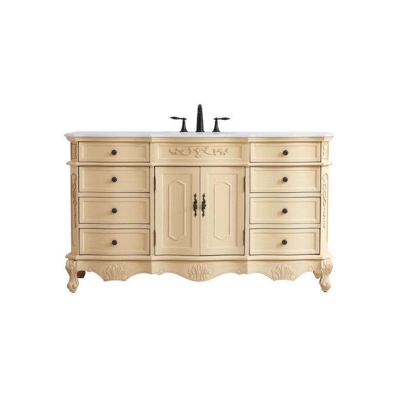 lunette 60” single bathroom vanity with top in light antique beige 