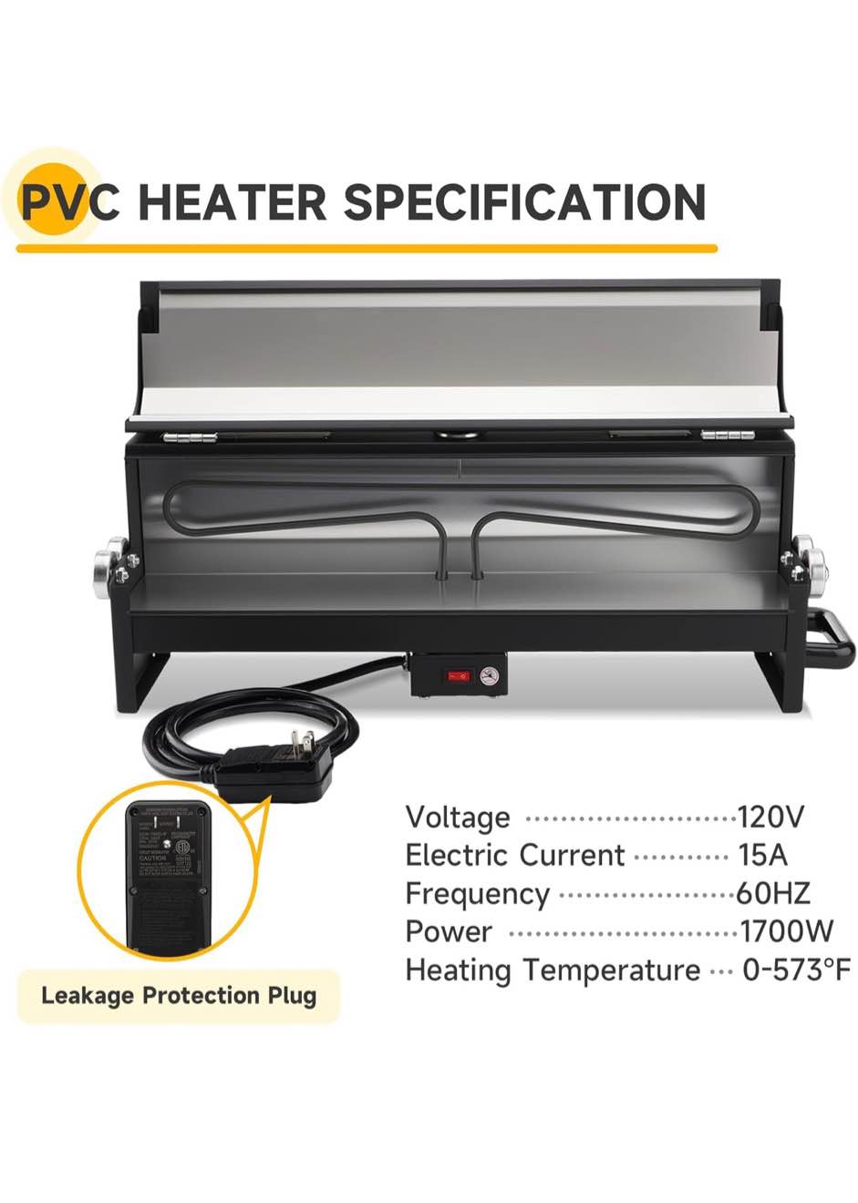 Condition photo showing Good Condition for 1/2" to 2" PVC Conduit Bending Heater, with Temperature Detector, Reflective Interior & Carrying Handle, Voltage: 120V, Right Side of Base Bent Slightly inward