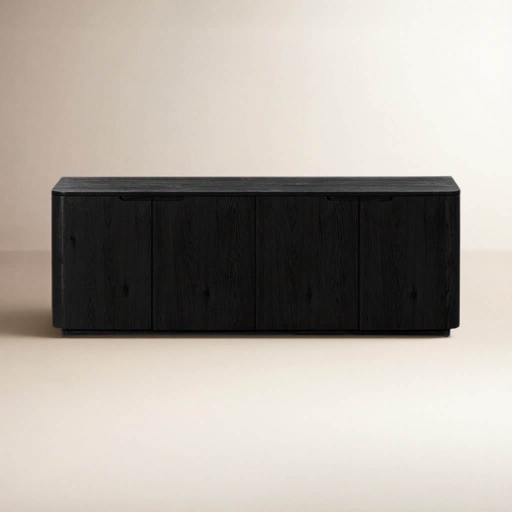 Condition photo showing New/Like New for Adelaide 4 Door Wood Black Sideboard, Overall Dimensions  26'' H X 70.9'' W X 18.1'' D
