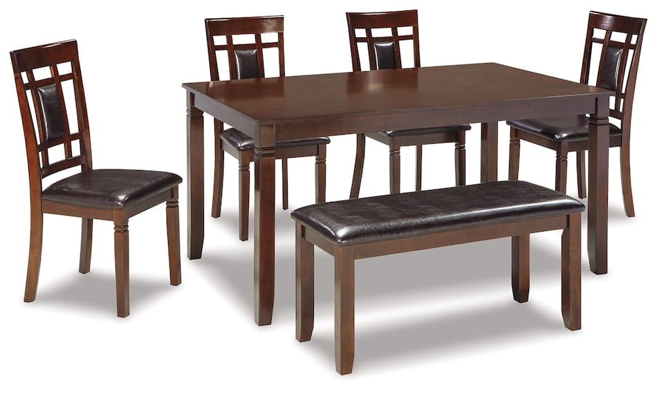 Signature Design By Ashley Bennox 6 Piece Brown Dining Table Set With Bench And Upholstered Chairs 