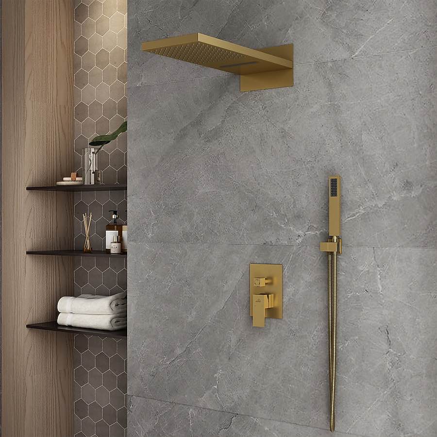 CASAINC Brush Gold 22-in Waterfall Built-In Shower Faucet System with 2-way Diverter, Cosmetic scratch along shower plate, otherwise brand new 