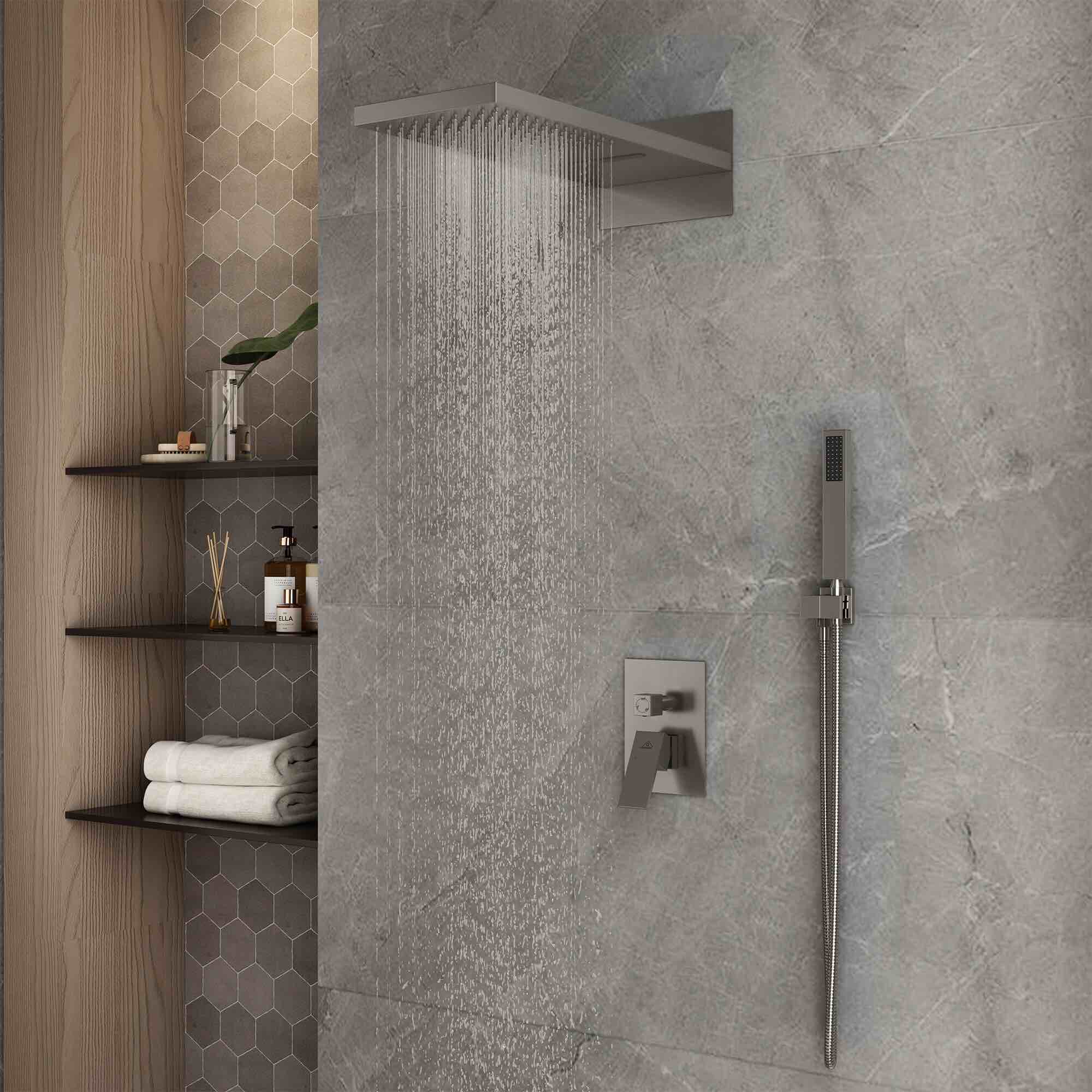 CASAINC Brush Nickel 22-in Waterfall Built-In Shower Faucet System with 2-way Diverter 