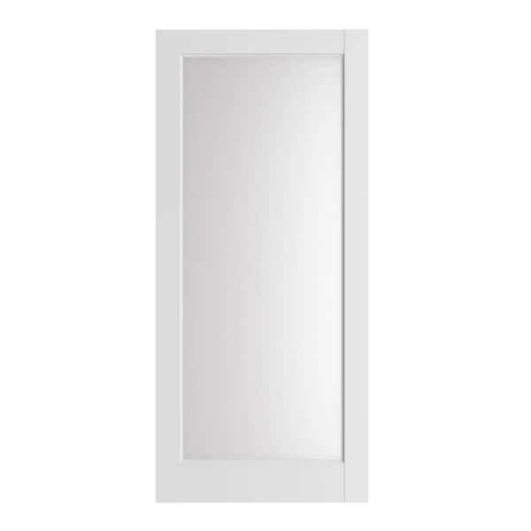 32 in. x 80 in. 1-Lite Solid Core Frosted Glass White Primed Composite MDF Interior Door Slab - Door Only, No Hardware Included