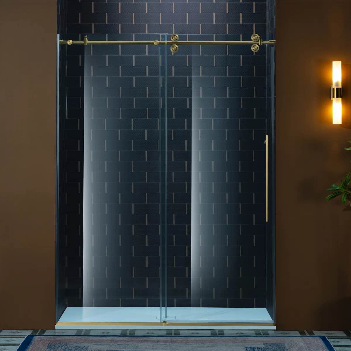 woodbridge frameless single sliding shower door, 56-60" width x 80"height with 3/8"(10mm) clear tempered glass and gold brushed hardware