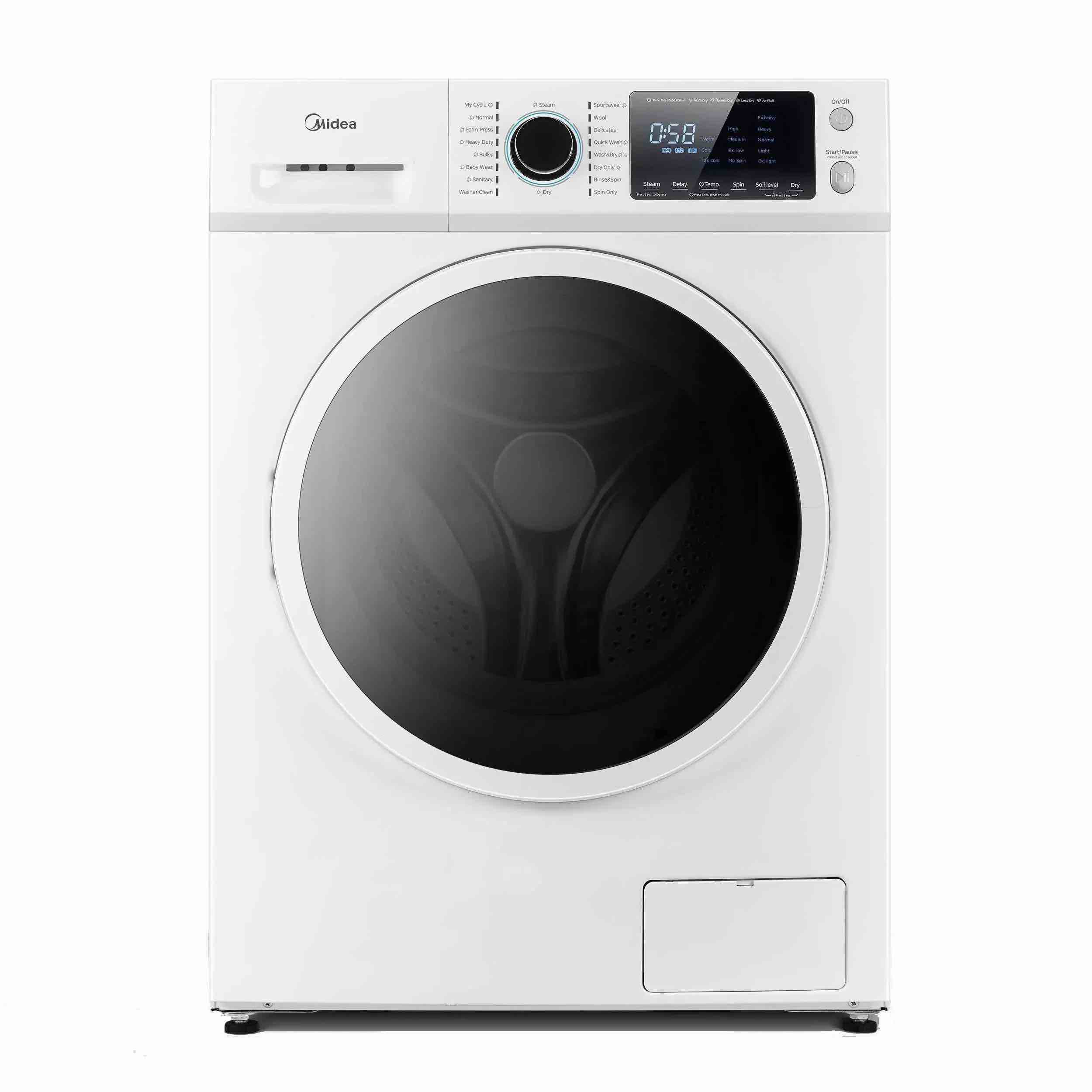 midea 2.7 cu. ft. all-in-one washer & dryer combo, right front needs repair, gently used. 