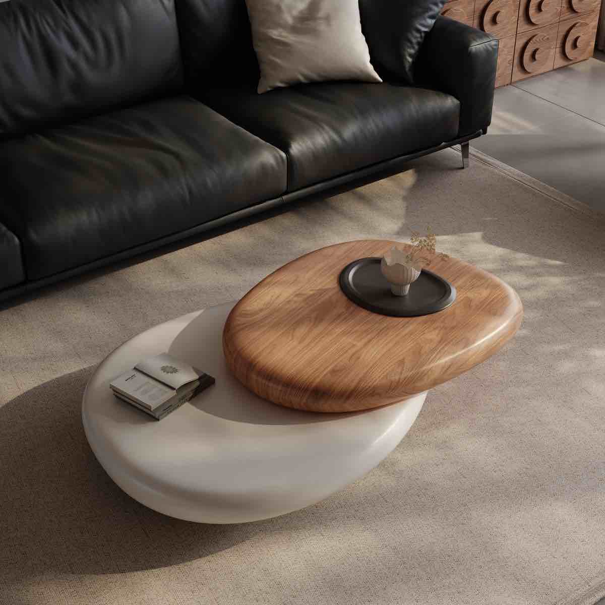 Modern Farmhouse Oval Walnut Wood Coffee Table with Rotating Tops & A Built-In Tea Tray (Row 20)