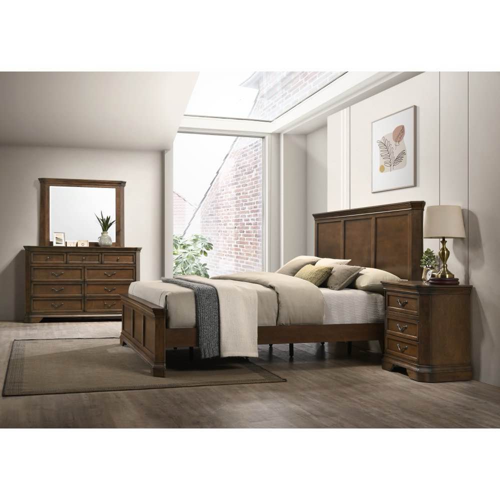 Traditional Antique Walnut Wood Bed Frame and Nightstand Set (Row 20)
