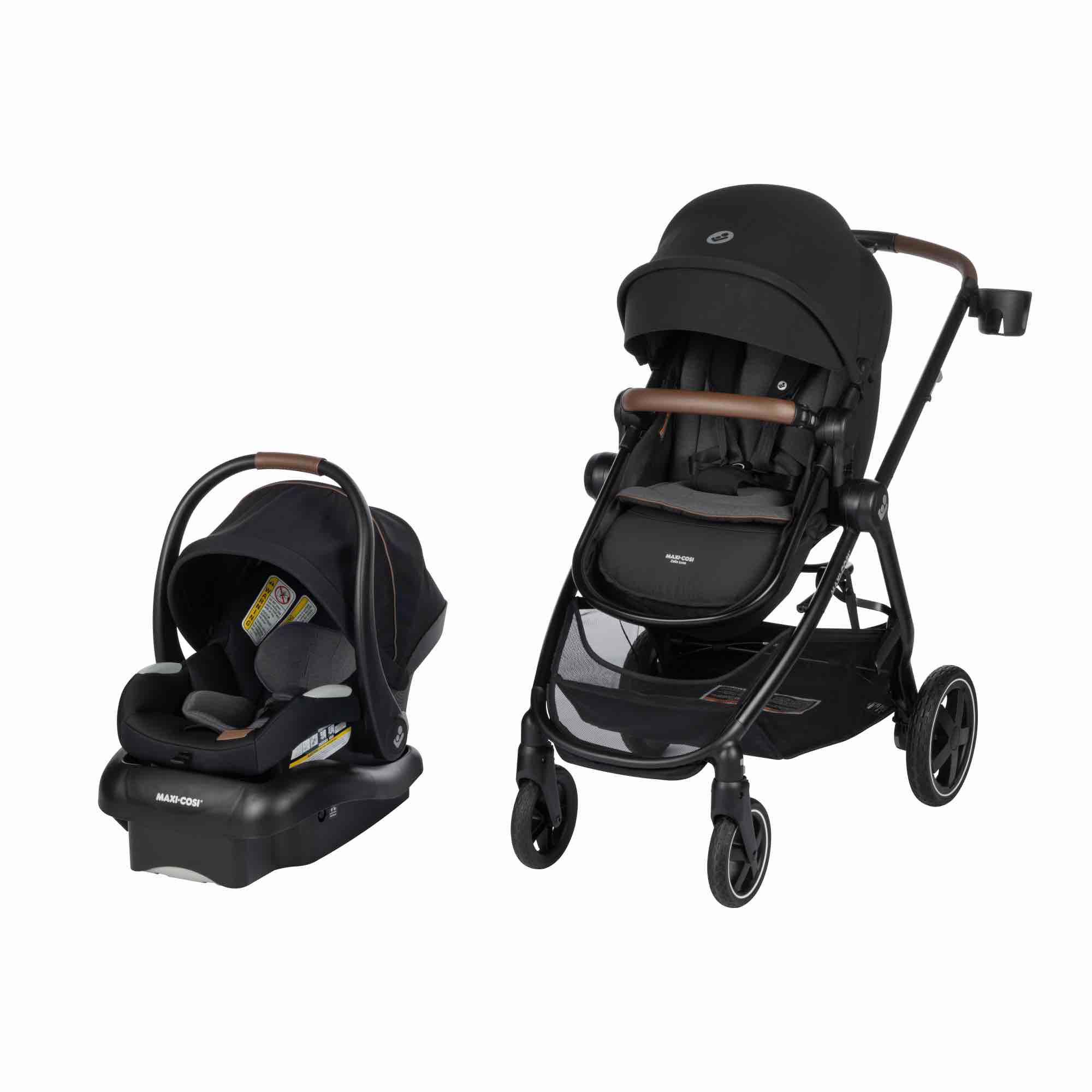 Zelia™² Luxe 5-in-1 Modular Travel System, Baby Stroller and Car Seat Combo in New Hope Black, With Removable Cup Holder, Easy To Fold For Friendly Travel, Extra Large Storage Basket On Bottom Of Stroller, Extendable MaxShade Canopy On Stroller, Canopy On CarSeat May Need Replaced. 