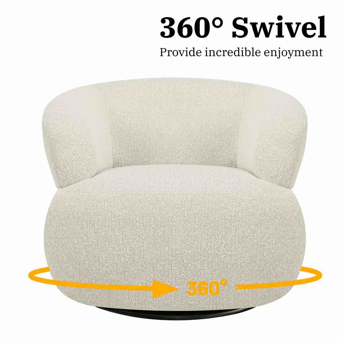 Hillip 33'' Wide Modern & Comfort Barrel Chair With 360 Degree Swivel In Beige Boucle, Overall Dimensions 29.5'' H X 33.1'' W X 31.9'' D