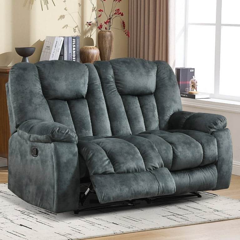 Extra Wide Soft Olive Green Loveseat Recliner with Hidden Cup Holders, Overstuffed 2-Seat Manual Reclining Sofa, 63” L x 41” W x 39” H
