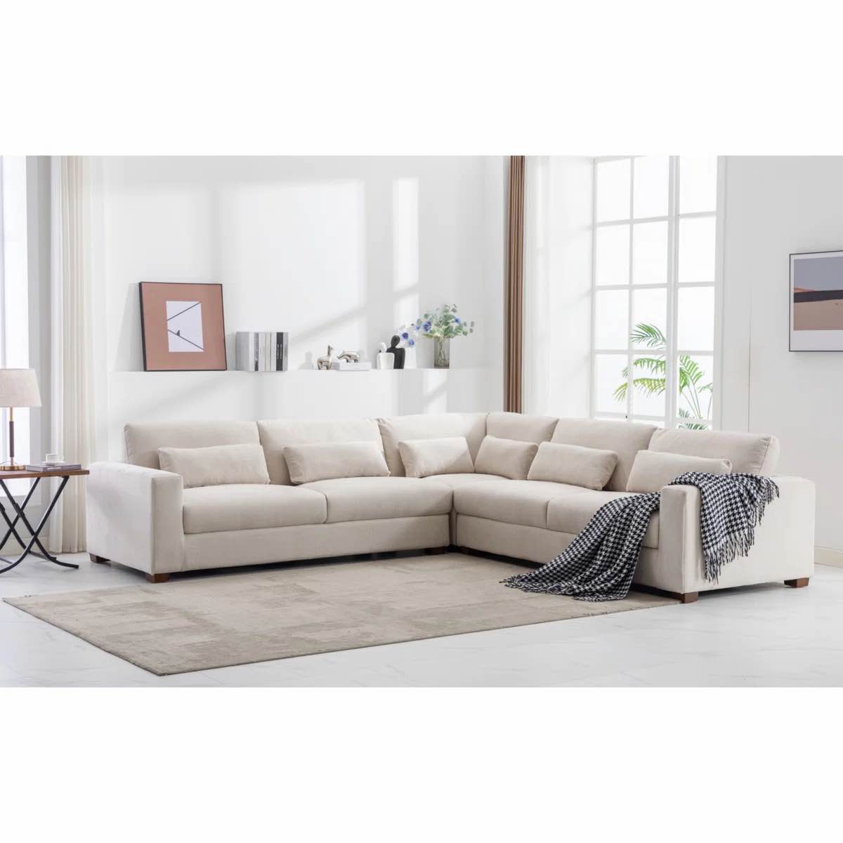 Icelyn 3 Piece Beige Modern and Soft Upholstered Corner Sectional (Row 19)