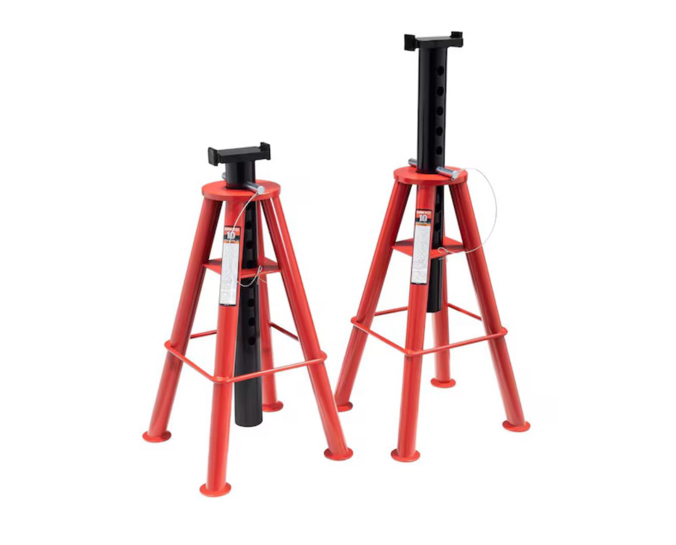 Pair Of Sunex Jack Stands Model 1410, Weight Capacity 20,000 lbs, Minimum Height 28.1”, Maximum Height 46.5”, Pin Attachment for Height Adjustment, V Shape Saddle To Cradle Axels, Item Has Minor Cosmetic Chipping On The Stands (Pictured)