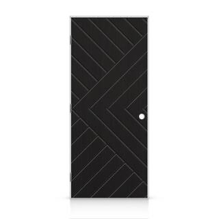 Chevron Arrow Right-Handed Hollow-Core Black Painted Composite Single Prehung Interior Door, 34 in. x 84 in, Frame Has Some Blemishes, Will Not Be Seen Once Installed, Door Is In Brand New Condition, 