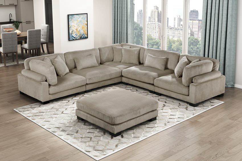 Traverse Collection 6-Piece Taupe Modular Sectional With An Ottoman (Row 19)