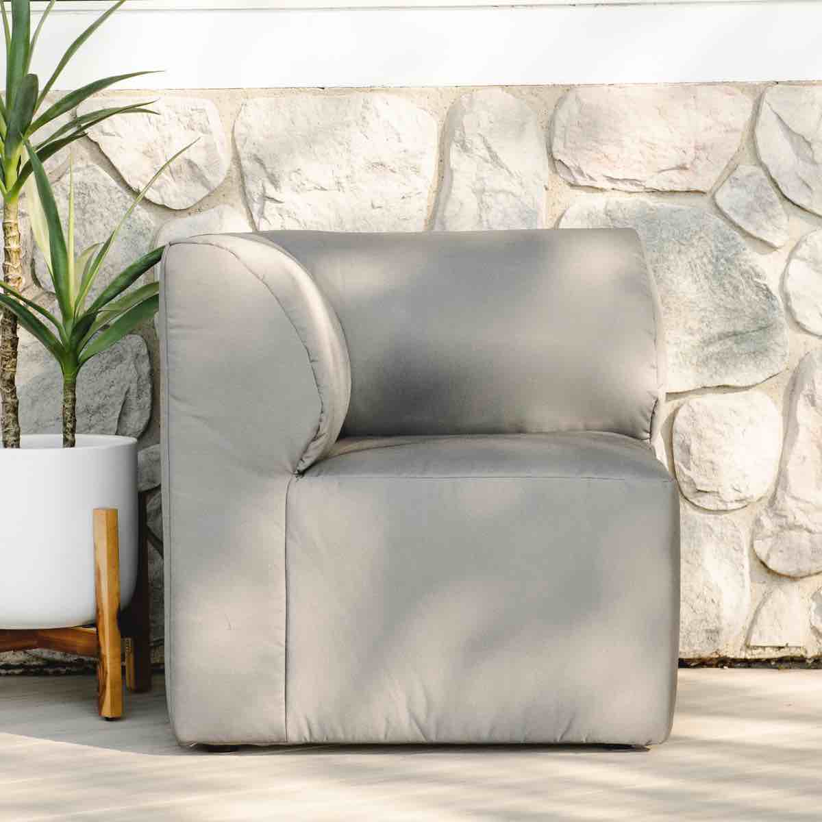 big joe linen light grey patio corner chair, 31'' h x 31'' w x 30.5'' d this corner patio chair is just the spot to curl up with a good book out on your deck or balcony