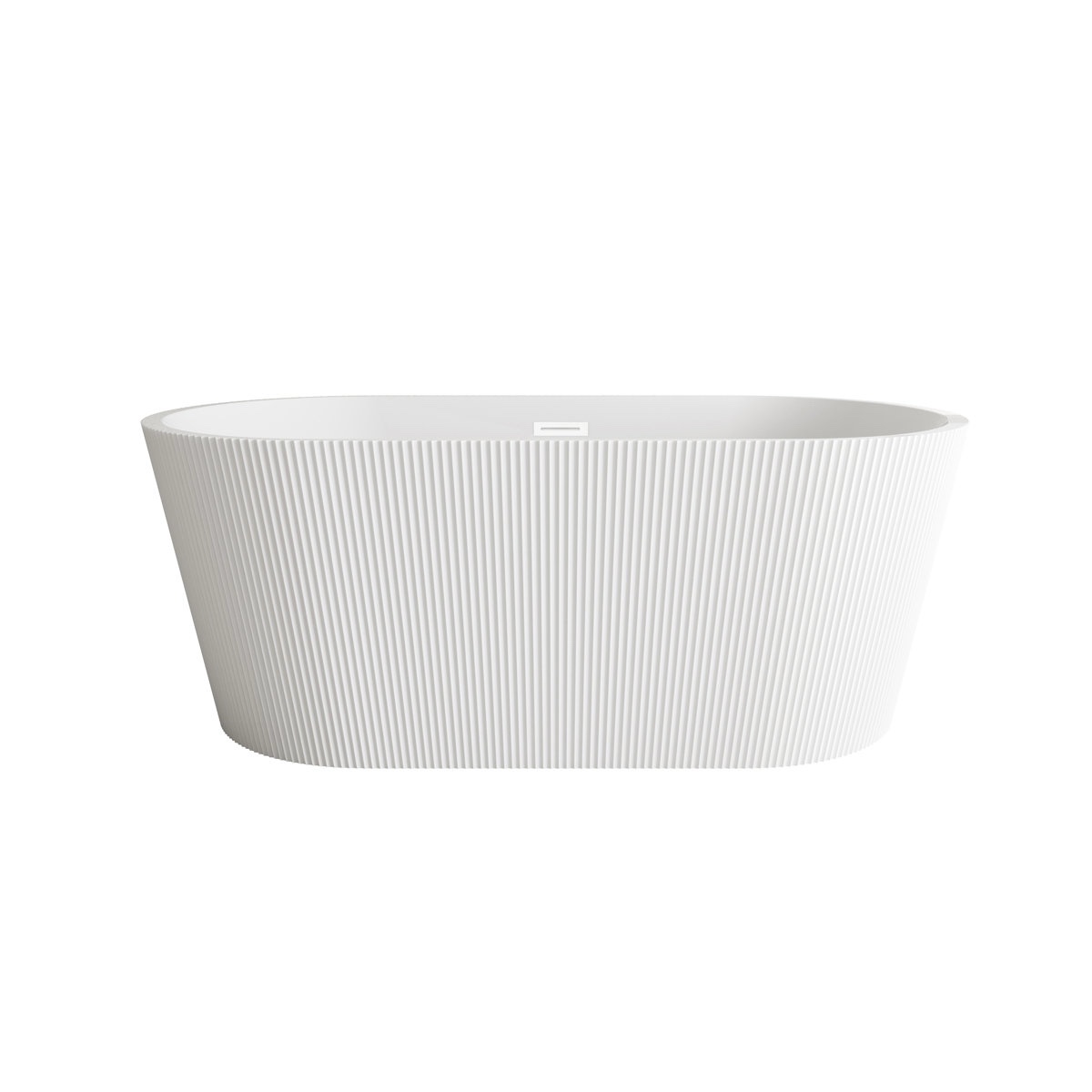 Condition photo showing New/Like New for rare and unique 59 inch ruffled bathtub in glossy white, hardware not included sold separately for customization. 59'' l x 29'' w x 23'' h