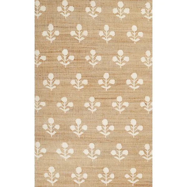 pottery barn momeni orchard orc-2 natural beige area rug with woven flower pattern by erin gates, 9  x 12