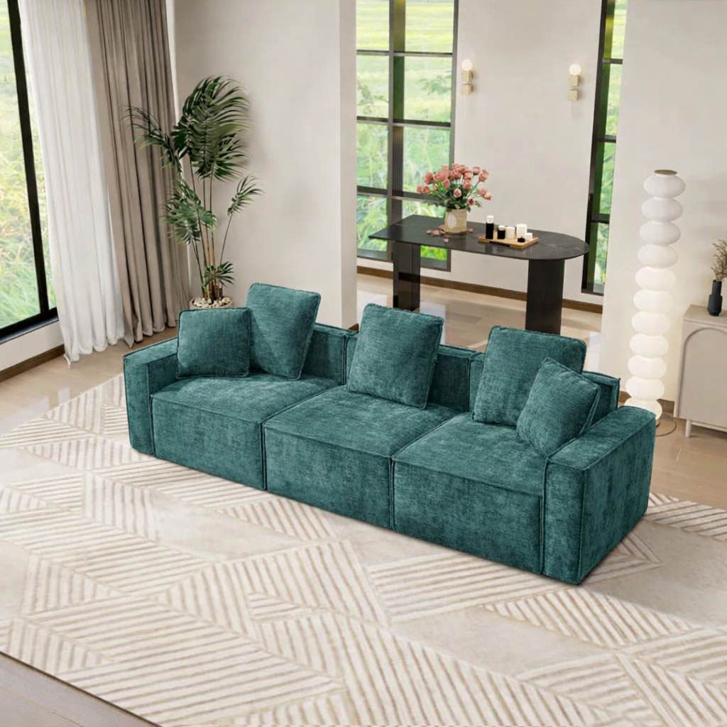108” upholstered sofa modular sectional couch with ottoman