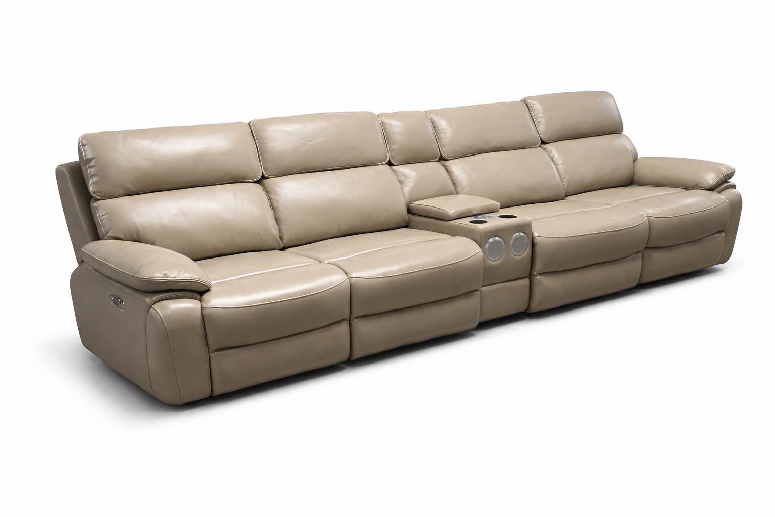 Condition photo showing New/Like New for ashley signature dahlmoore almond custom power reclining sofa 4-seat set with ms003 speakers